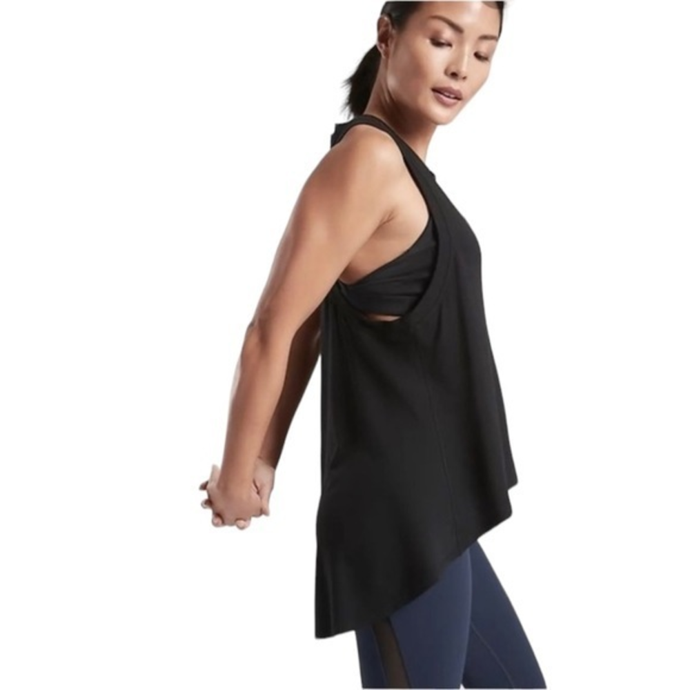 Athleta Women's Small Essence Relaxed High Low Tank Top Black‎ Sleeveless